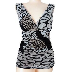 Vintage Y2K Mesh Babydoll Top Small Ruching Festival Going Out Clubwear Stretch